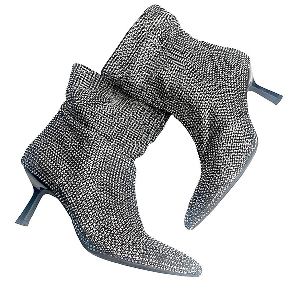 Open Edit Tilly Silver Rhinestone Embellished Ankle Heeled Booties Size 8 - Picture 4 of 7